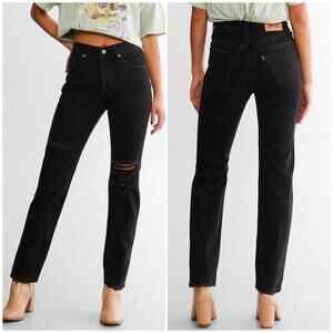 LEVI'S 501 ORIGINAL JEAN BLACK DISTRESSED JEANS WOMEN'S SIZE 24 x 30 BUTTON FLY